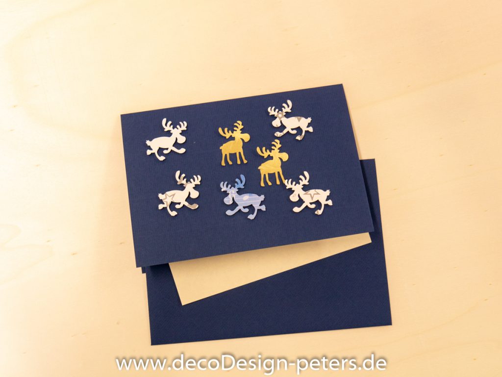 Weihnachtskarte "Elche" blau (c)decoDesign-peters